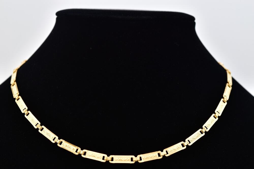 Vintage NOS Gold Tone Ornate Rectangular Bar Link Chain Necklace 17.5" 1980s NS8